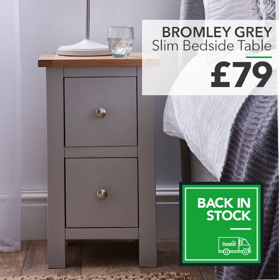 Bromley Grey Slim Bedside Table