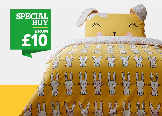 Floral Bunny Yellow Reversible Duvet Cover and Pillowcase Set