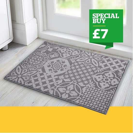 Washable Geometric Tile Printed Mat