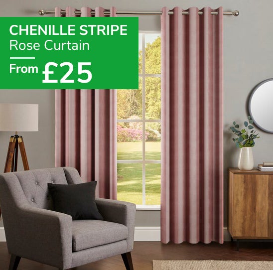 Chenille Stripe Rose Curtain