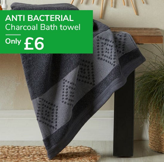 Geometric Border Anti Bacterial Charcoal Bath Towel