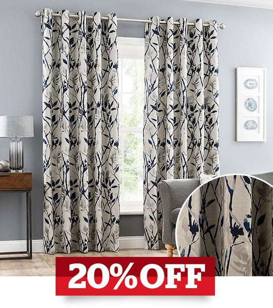 Zen Blue Jacquard Eyelet Curtains