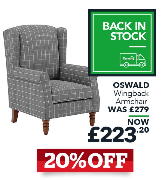 Oswald Window Pane Check Wingback Armchair Grey