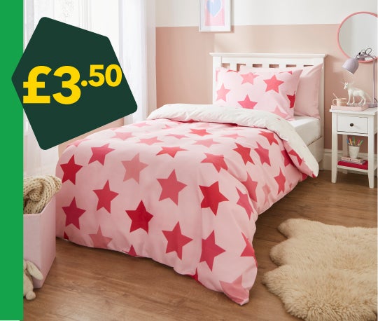 Stars Pink Reversible Duvet Cover and Pillowcase Set Single