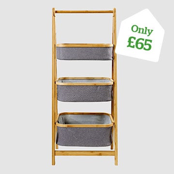 Grey Bamboo 3 Tier Storage Basket Ladder