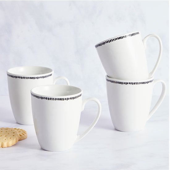 Set of 4 Stoneware Code Striped Mugs