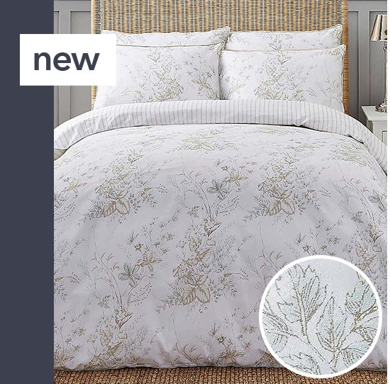 Trending Bedding Dorma Coleton Natural Floral 100% Cotton Reversible Duvet Cover and Pillowcase Set