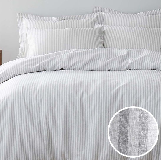 Trending Bedding Leighton Grey Striped Linen Blend Duvet Cover and Pillowcase Set