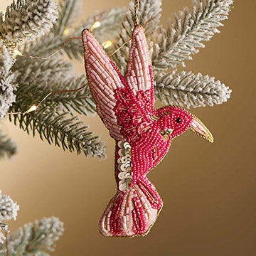 Pink and Gold Beaded Hummingbird Hanging Ornament