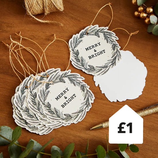 Pack of 8 Recyclable Wreath Gift Tags