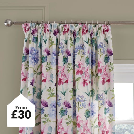 Summer Bloom Natural Pencil Pleat Curtains