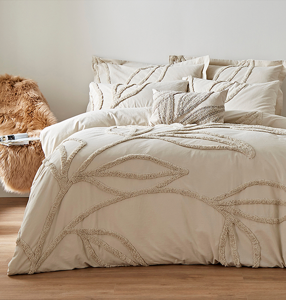 Tufted Leaf Sandstone 100% Cotton Duvet Set