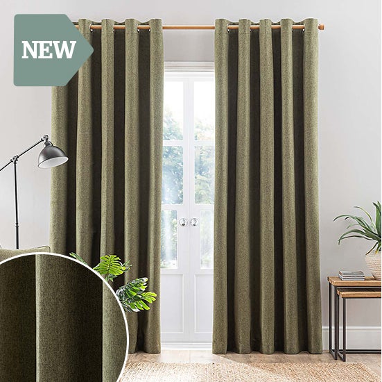 Luna Brushed Olive Blackout Eyelet Curtains