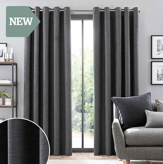 Zodiac Charcoal Blackout Eyelet Curtains