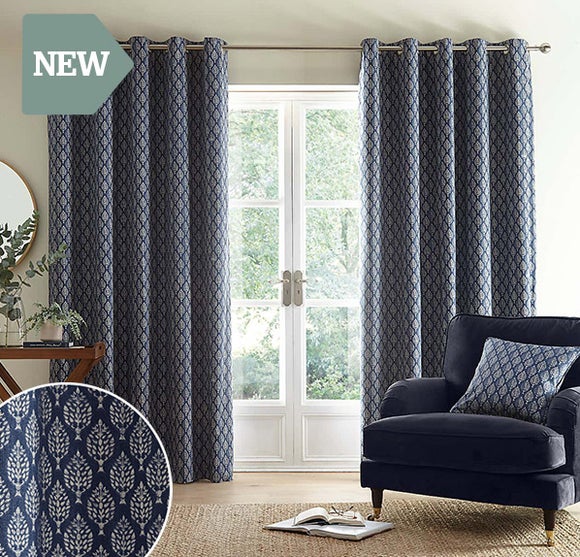 Connor Tree Folkestone Blue Eyelet Curtains