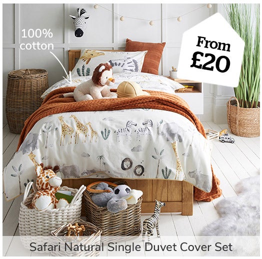 Safari Natural 100% Cotton Single Duvet Cover and Pillowcase Set