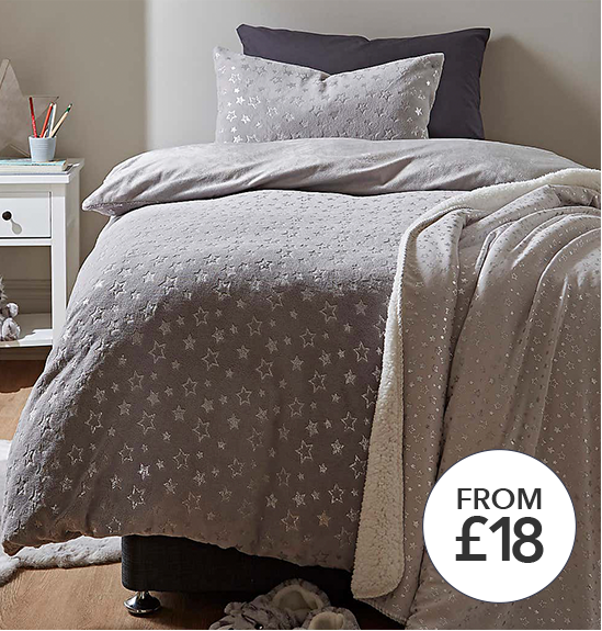 Grey Foil Stars Fleece Duvet Cover and Pillowcase Set