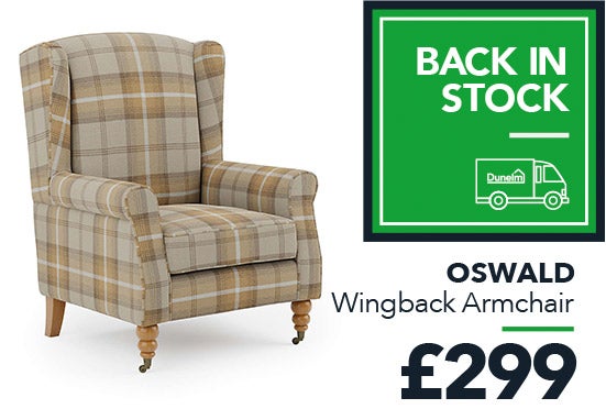 Oswald Grande Check Wingback Armchair Natural