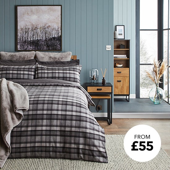 Dorma Lochaber Reversible Grey Checked Duvet Cover and Pillowcase Set