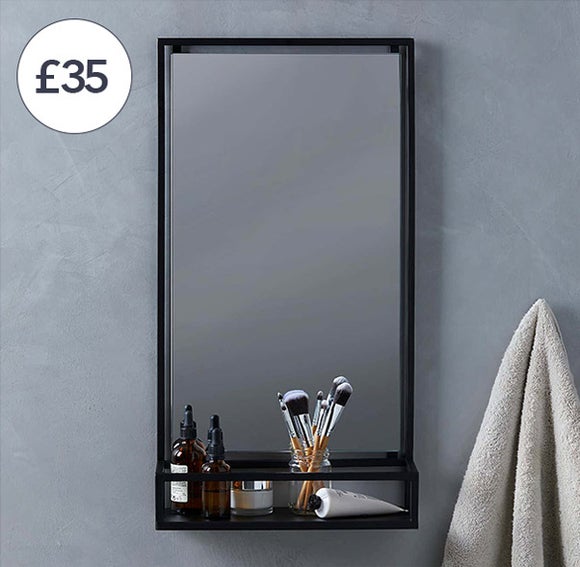 London Matt Black Bathroom Mirror & Shelf