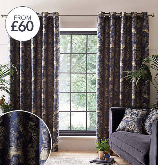 Crane Navy Eyelet Curtains