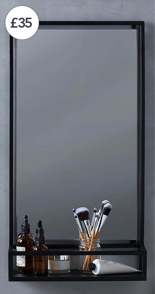 London Matt Black Bathroom Mirror & Shelf