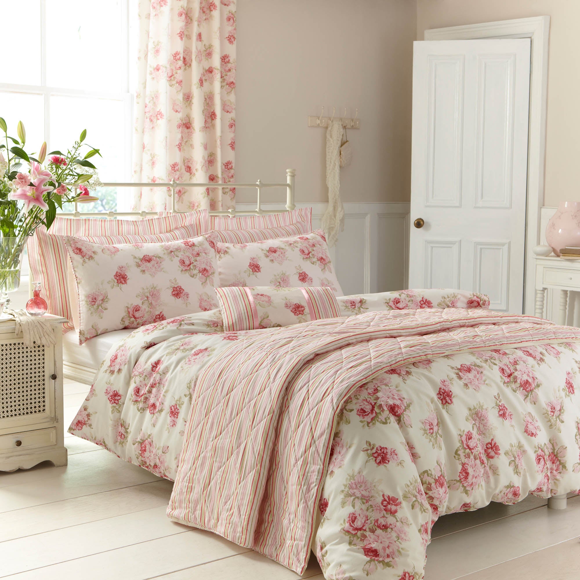 Annabella Pink Reversible Duvet Cover and Pillowcase Set | Dunelm