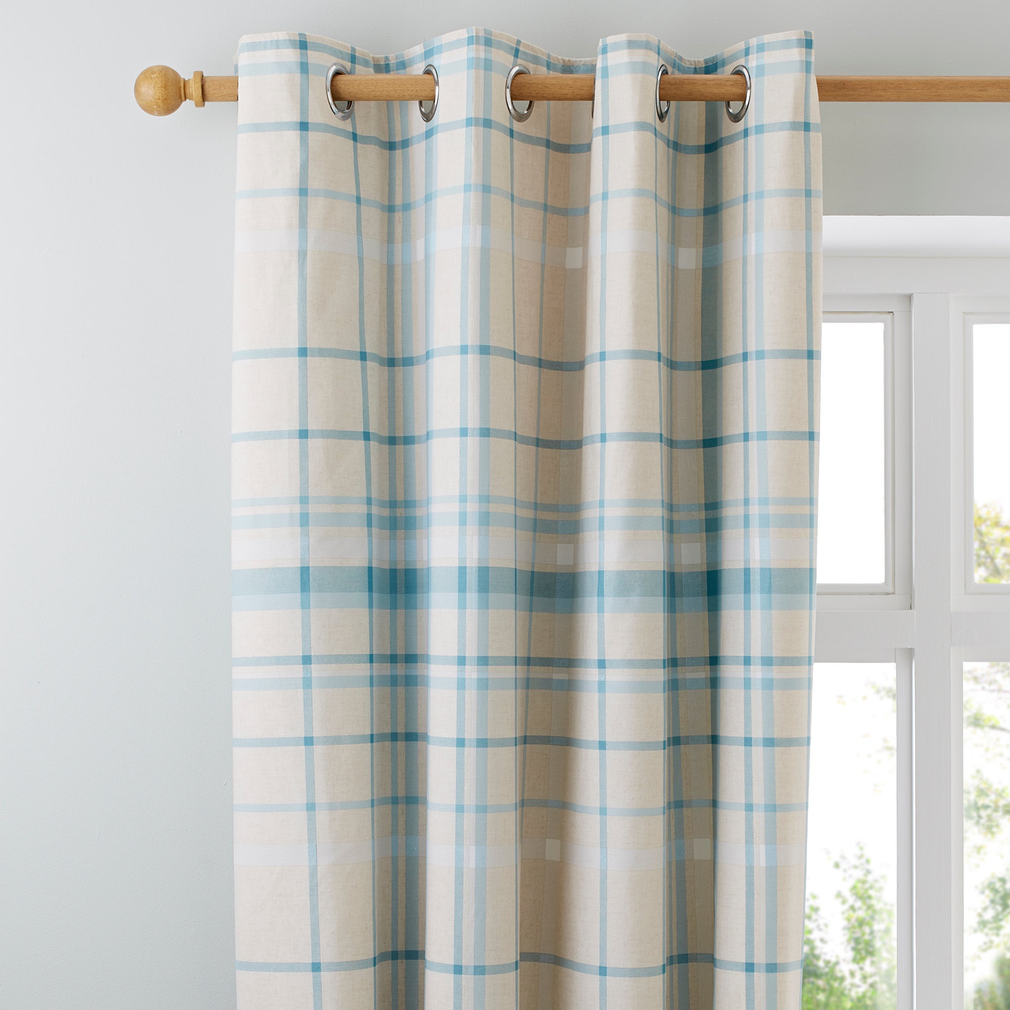 Check Duck Egg Thermal Eyelet Curtains | Dunelm