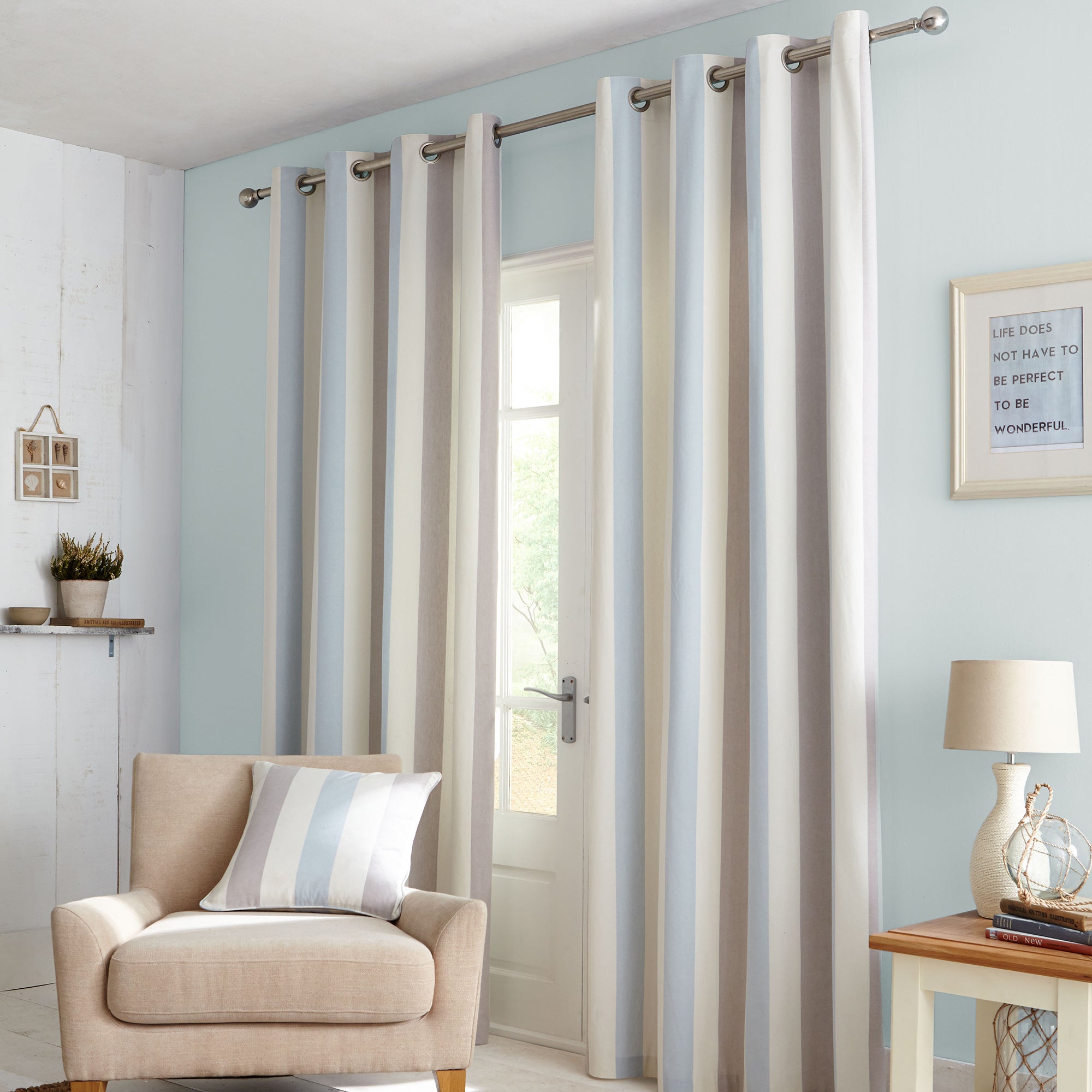 Falmouth Duck-Egg Lined Eyelet Curtains | Dunelm