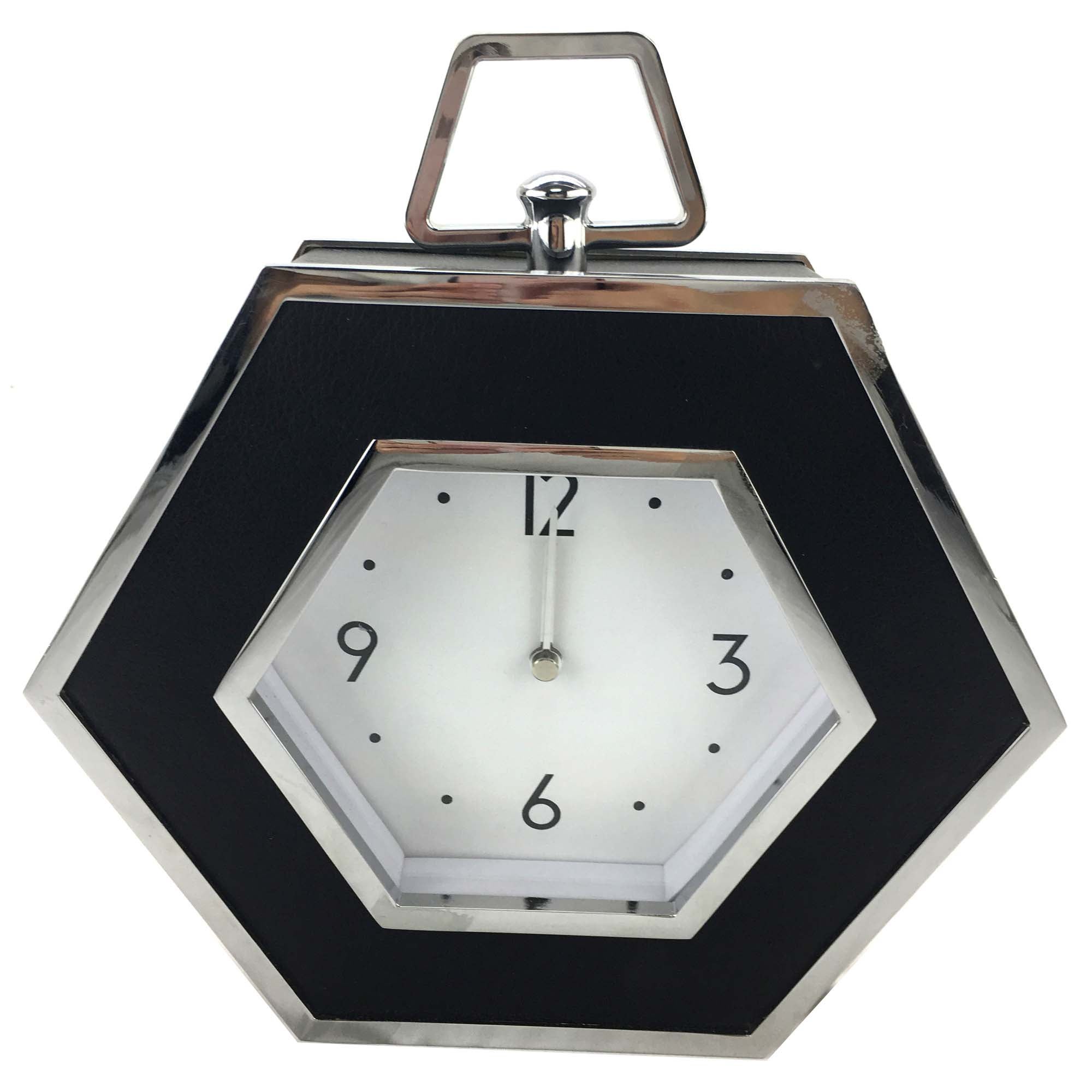 5A Fifth Avenue Black Faux Leather Mantle Clock | Dunelm