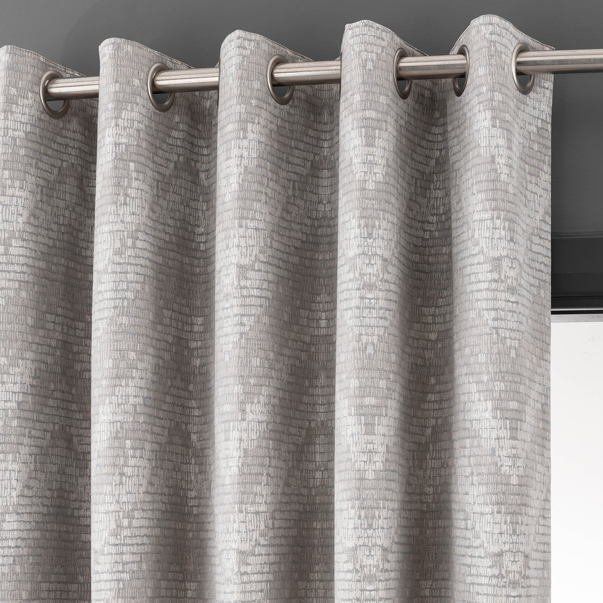 Barbary Dove Grey Jacquard Eyelet Curtains | Dunelm