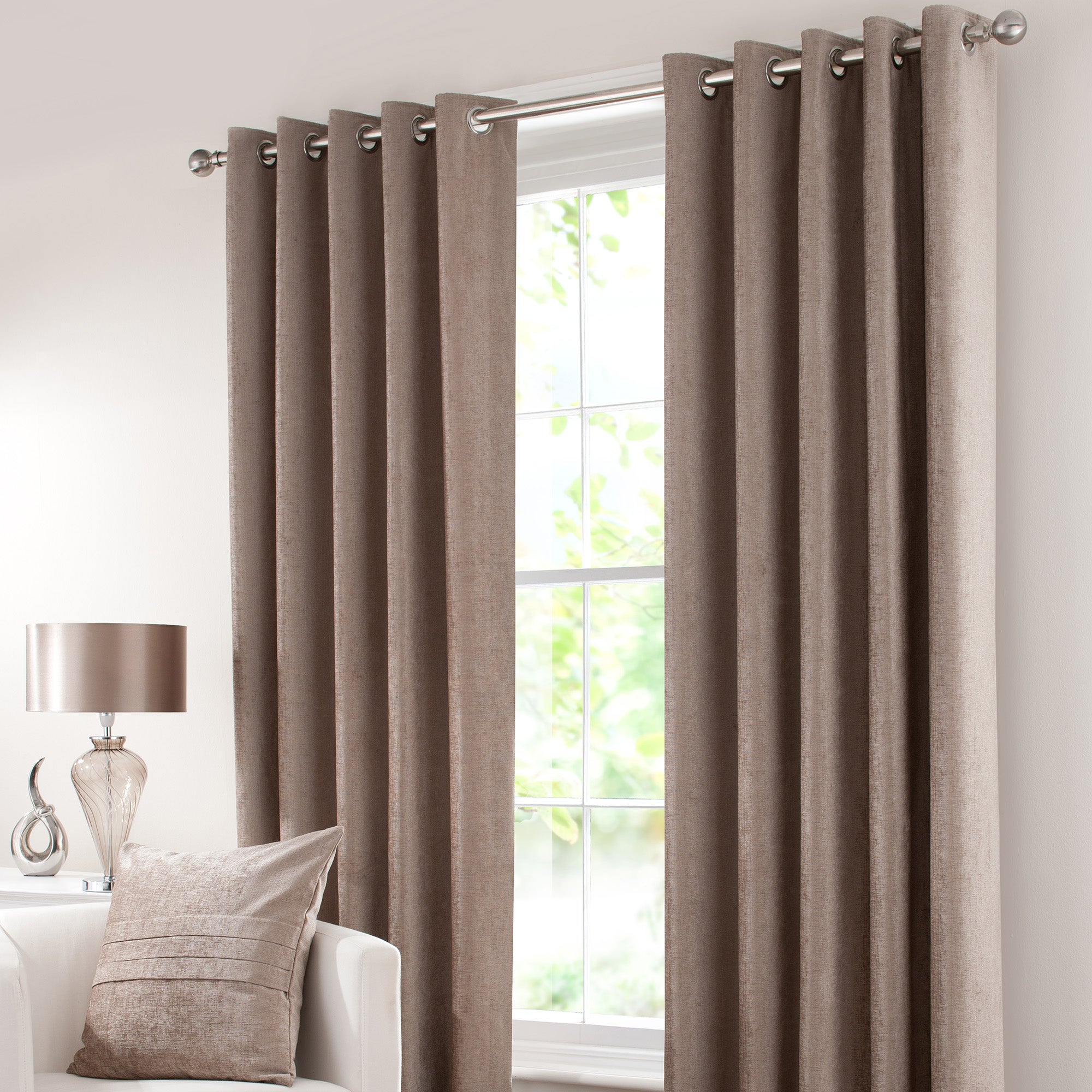 Taupe Chenille Eyelet Curtain Collection | Dunelm