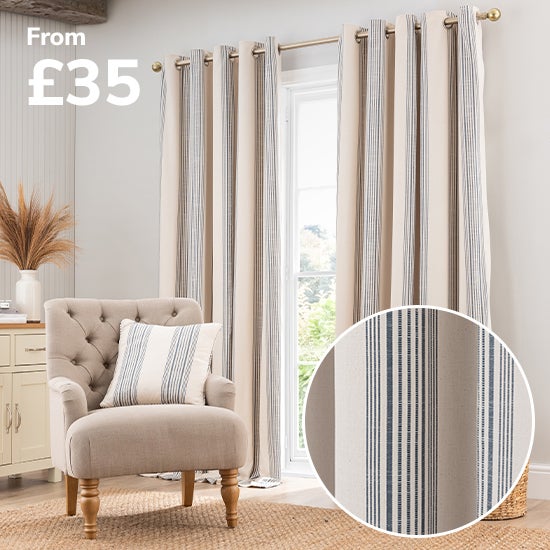 Churchgate Recycled Cotton Stripe Eyelet Curtains