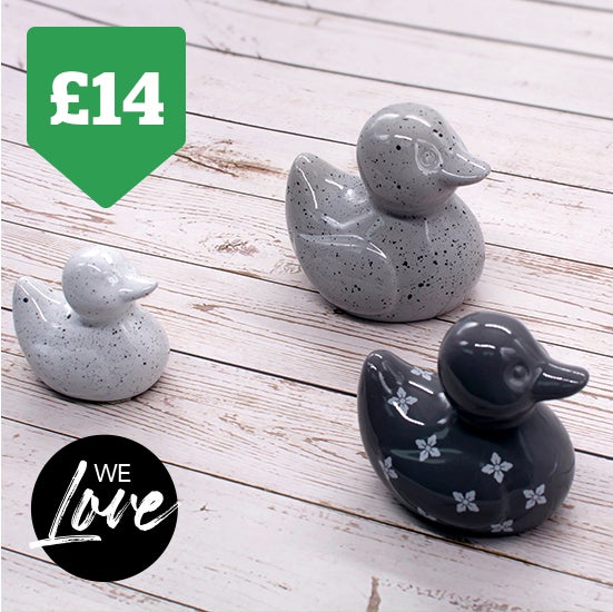 Set of 3 Geo Grey Ceramic Ducks