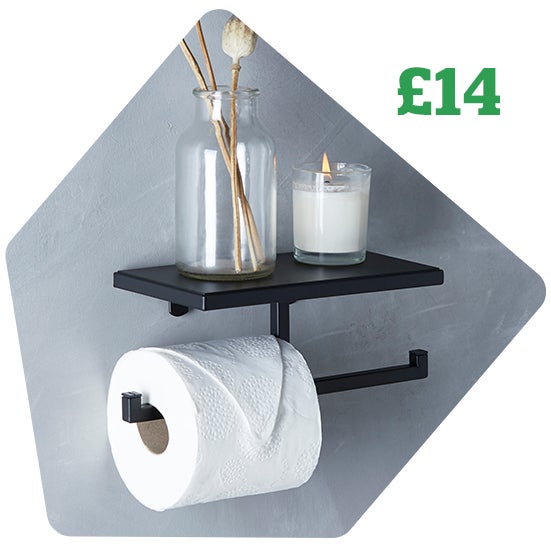 Matt Black Toilet Roll Holder and Shelf