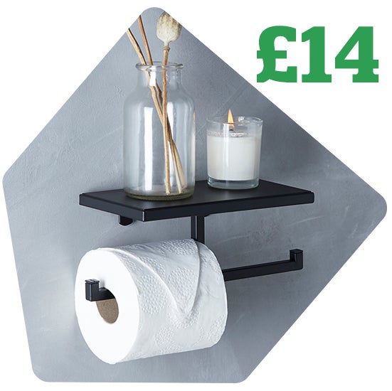 Matt Black Toilet Roll Holder and Shelf