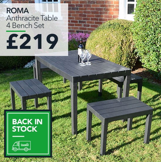 Roma Anthracite Table 4 Bench Set £219